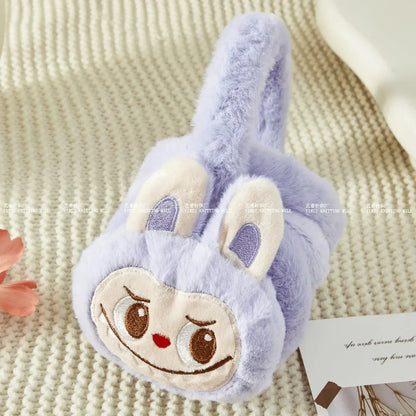 1Pcs Labubu Rabbit Plush Earmuffs Cute Girls Warm Ear Muffs Retractable Frostproof Earmuffs Students Adults Children Can Use