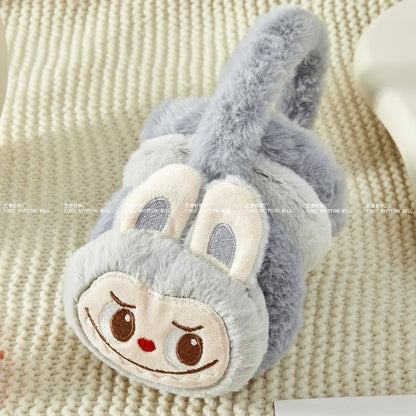 1Pcs Labubu Rabbit Plush Earmuffs Cute Girls Warm Ear Muffs Retractable Frostproof Earmuffs Students Adults Children Can Use